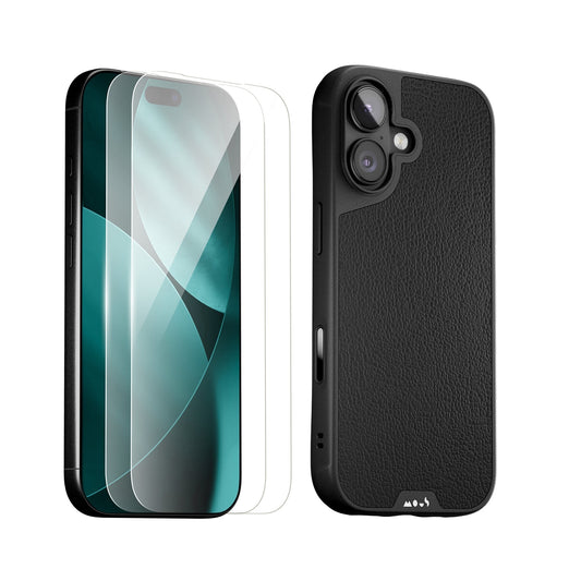 Black Leather Protective Case and Screen Protector - Apple Essentials Kit - US 1601