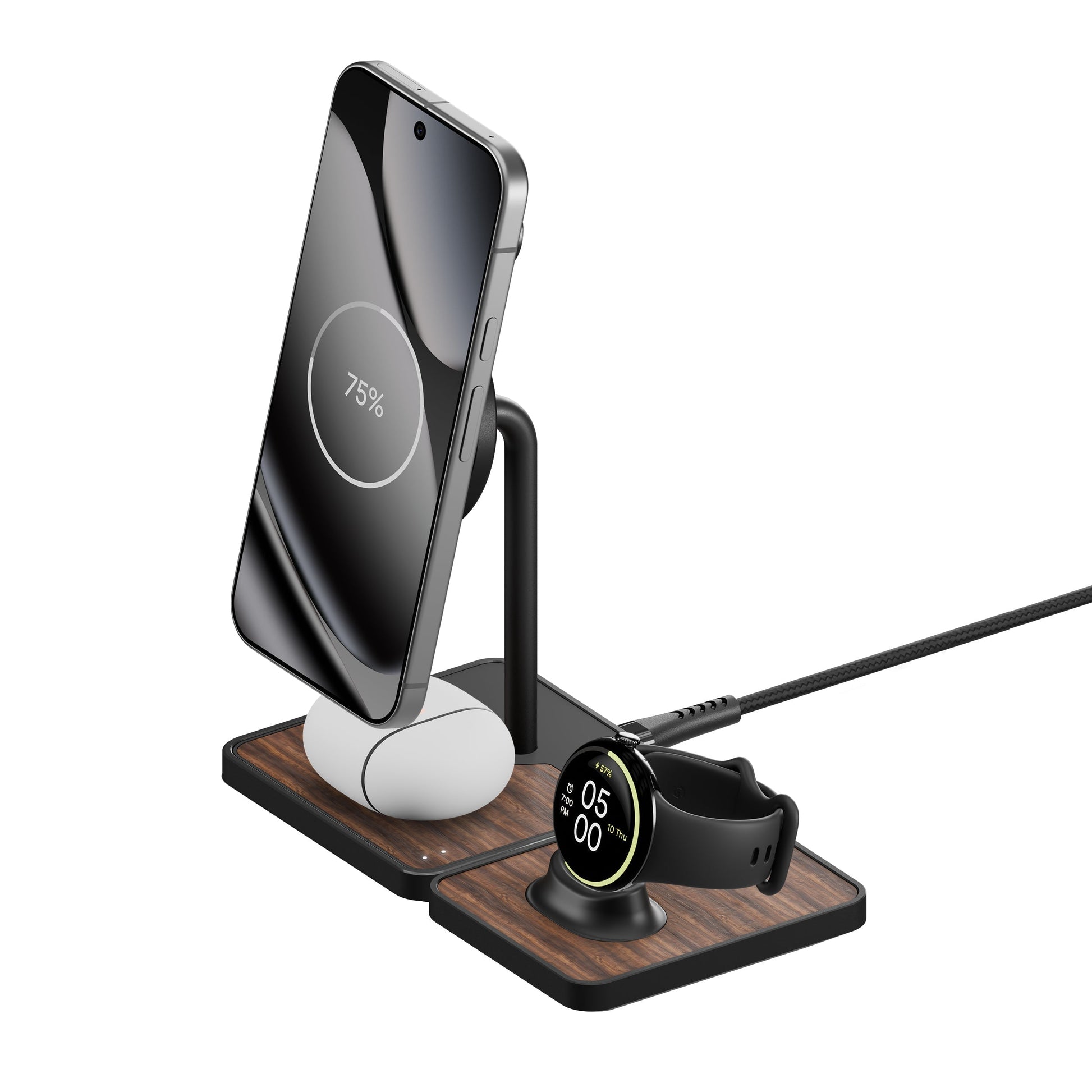 Wireless Charging Stand and Pixel Watch Charger - Walnut - US 3399