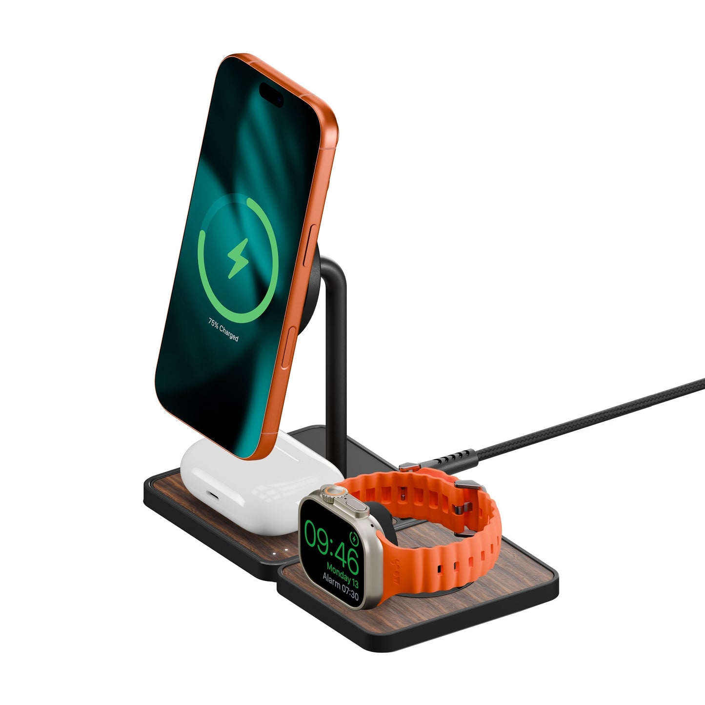 Wireless Charging Stand and Apple Watch Charger - Walnut - US 8836