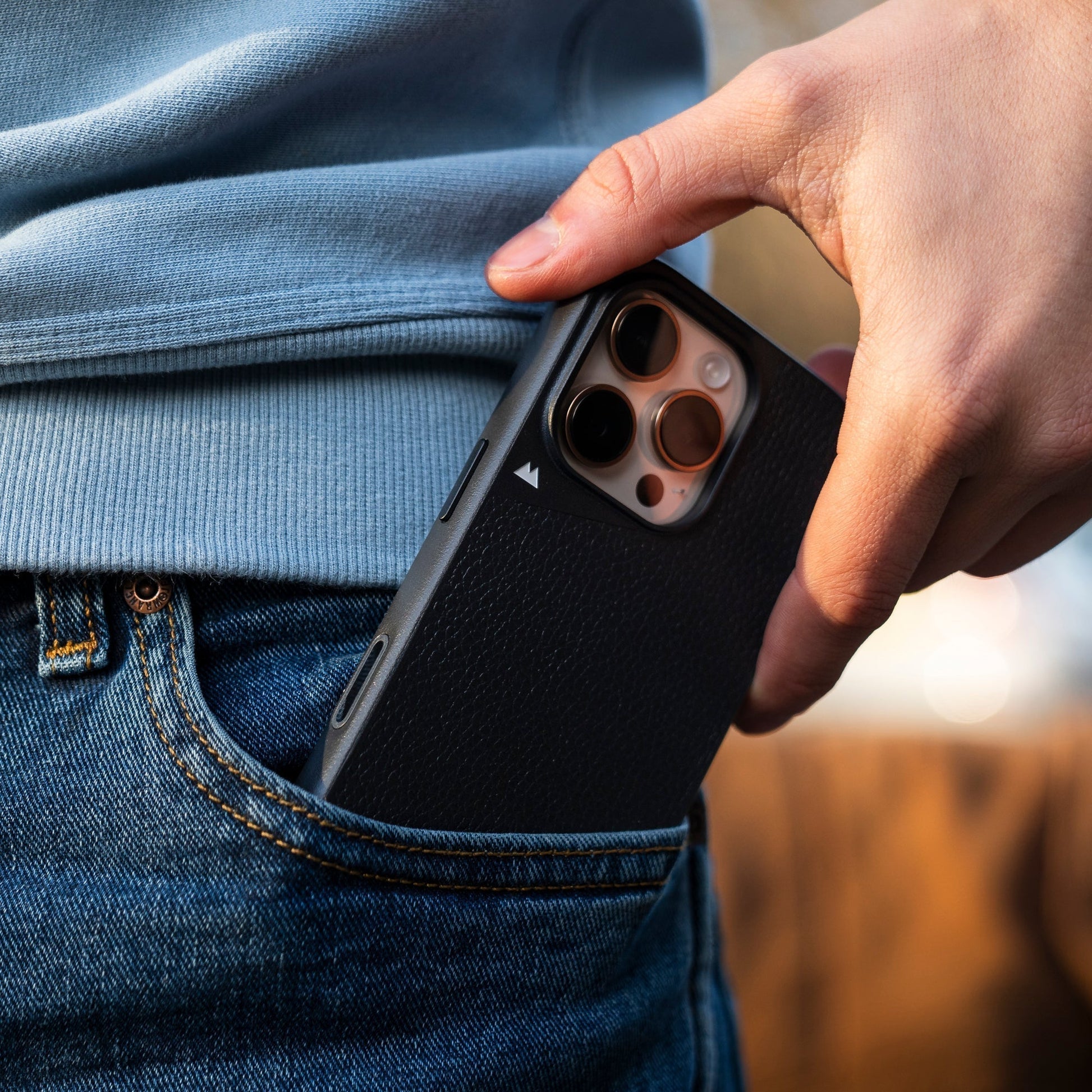 Black Leather Protective Phone Case with Camera Control Button - Limitless - US 5800