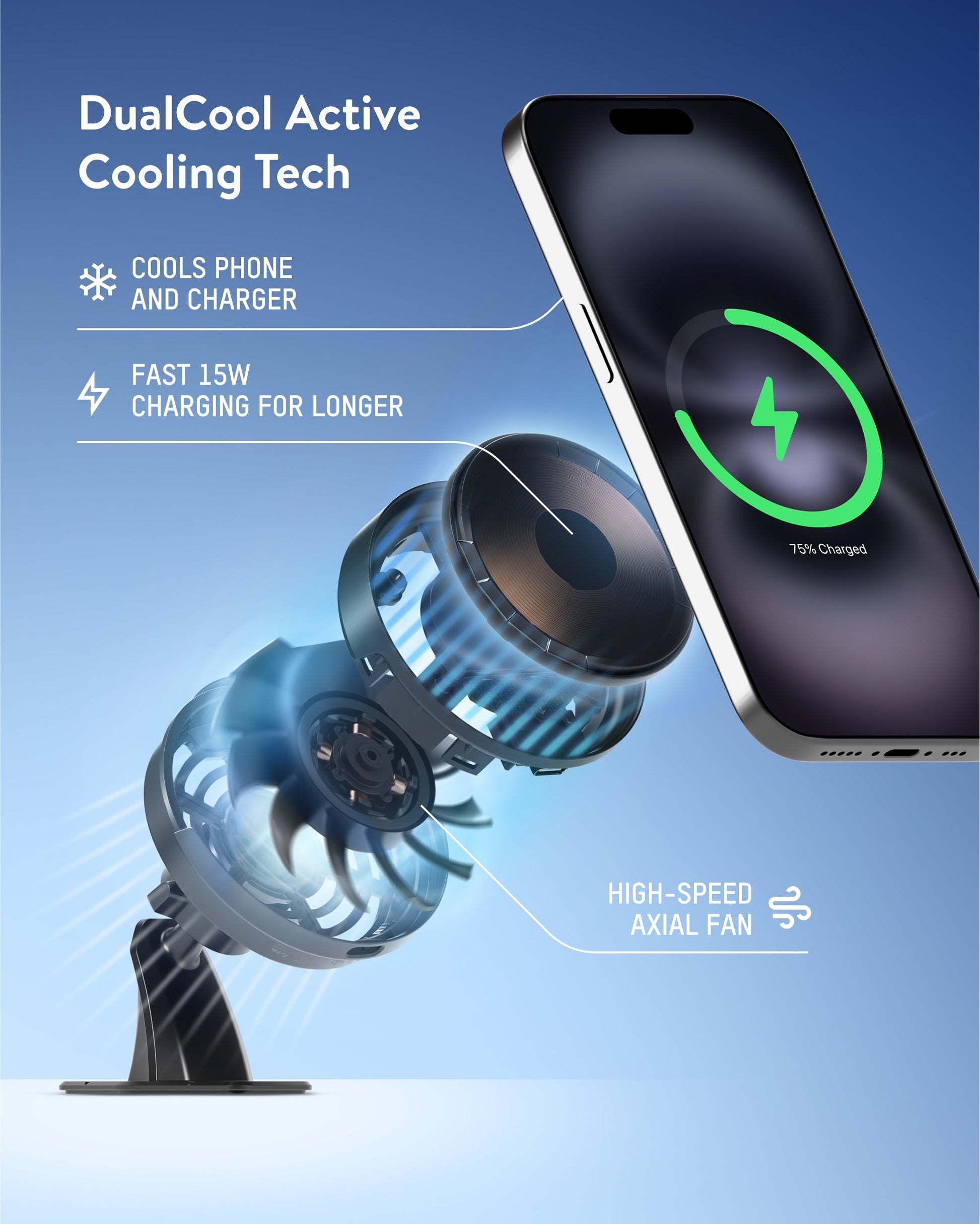 Adhesive Wireless Charging Car Mount - With Qi2 - US 1945